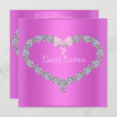 ハート型のピンクのスイート16歳の誕生日パーティー招待状 招待状 (正面/裏面)