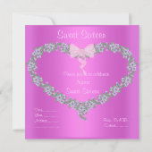 ハート型のピンクのスイート16歳の誕生日パーティー招待状 招待状 (裏面)