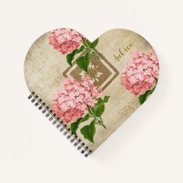 ハート型のピンクの紫陽花の房 ノートブック