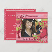 ハート型のピンクの翼　卒業写真　２０１２年度卒業生 案内状 (正面/裏面)