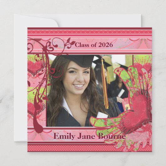 ハート型のピンクの翼　卒業写真　２０１２年度卒業生 案内状 (正面)