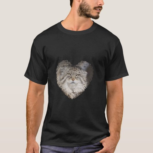 ハート型のマヌルネコ Tシャツ (正面)