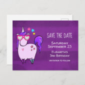 ハート型のメガネをかけたかわいいユニコーン|過去記事 インビテーションポストカード (正面/裏面)