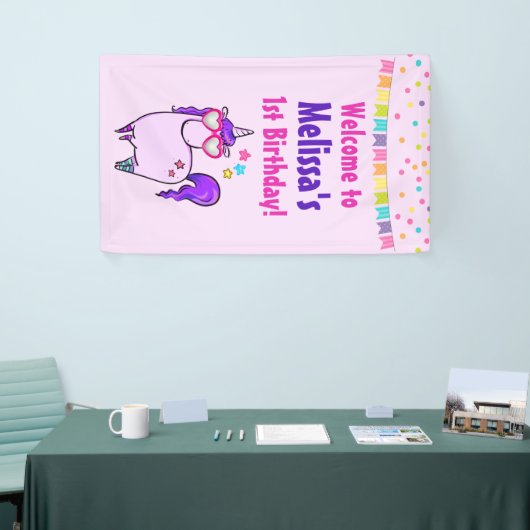 ハート型のユニコーンかわいい眼鏡が誕生1日 横断幕 (トレードショー)