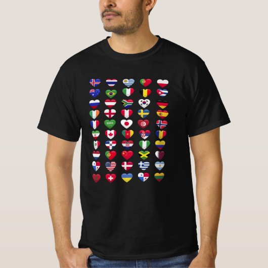 ハート型の世界の国旗 Tシャツ (正面)