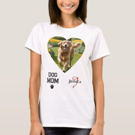 ハート型の写真とイニシャル入り肉球デザインのドッグマムグッズ Tシャツ
