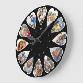 ハート型の写真（モノクロ） ラージ壁時計 (傾斜)