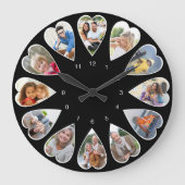 ハート型の写真（モノクロ） ラージ壁時計 (正面)