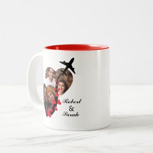 ハート型の写真，名前，飛行機，バレンタインデー ツートーンマグカップ (正面左)