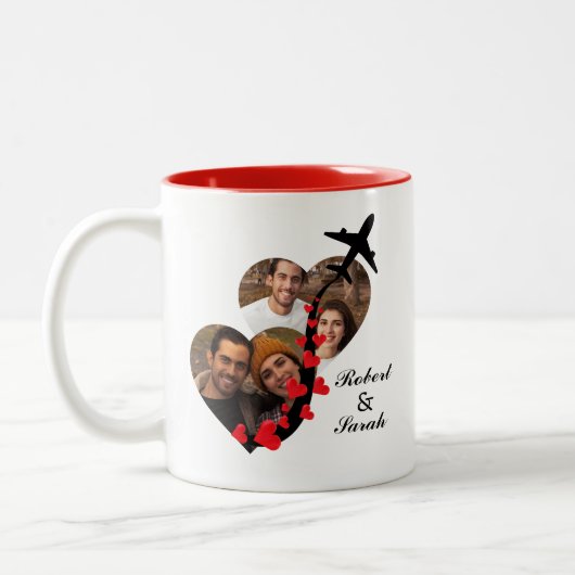 ハート型の写真,名前,飛行機,バレンタインデー ツートーンマグカップ (左)