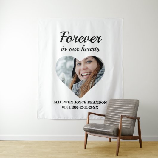ハート型の写真 永遠に私たちの心の中に タペストリー (インサイチュ)