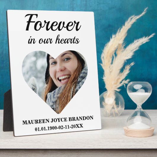 ハート型の写真 永遠に私たちの心の中に フォトプラーク (側面)