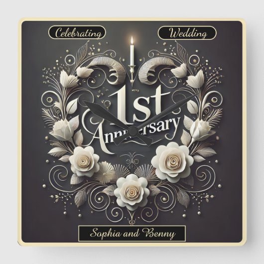 ハート型の初恋美しい スクエア壁時計 (正面)