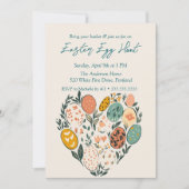 ハート型の卵と花イースターエッグ狩り 招待状 (正面)