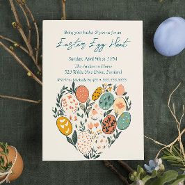 ハート型の卵と花イースターエッグ狩り 招待状