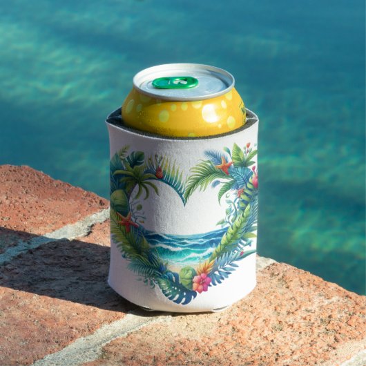 ハート型の夏のビーチの景色 缶クーラー (インサイチュ プール)