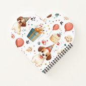 ハート型の子犬の誕生日デザインのノート ノートブック (裏面)