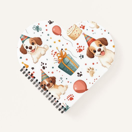 ハート型の子犬の誕生日デザインのノート ノートブック (正面)