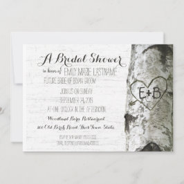 ハート型の彫刻が施された樺の木の結婚前お披露目パーティー 招待状