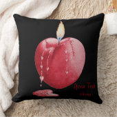 ハート型の愛の炎を燃やす赤いロウソク クッション (ブランケット)