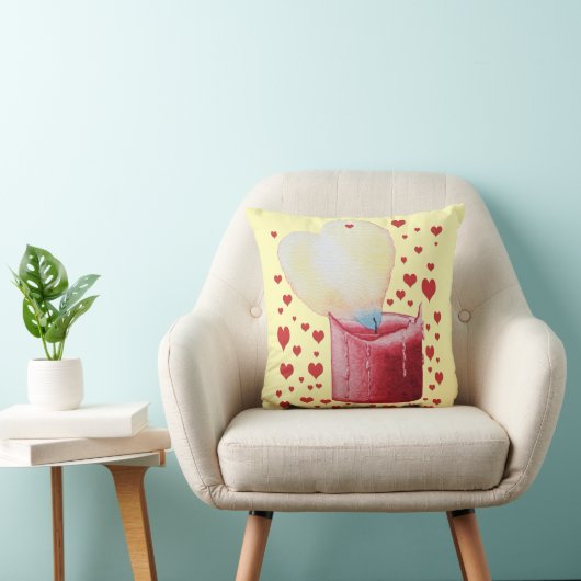 ハート型の愛の炎を燃やす赤いロウソク クッション (椅子)