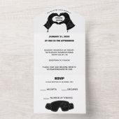 ハート型の手にスキーグローブ 結婚式 オールインワン招待状 (内側)