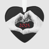 ハート型の手の黒白と赤 オーナメント (正面)