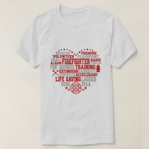 ハート型の消防ワードクラウド Tシャツ