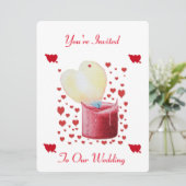 ハート型の炎の赤い結婚ロウソク 招待状 (スタンド正面)