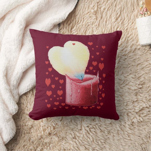 ハート型の炎を放つ赤い蝋燭 クッション (ブランケット)