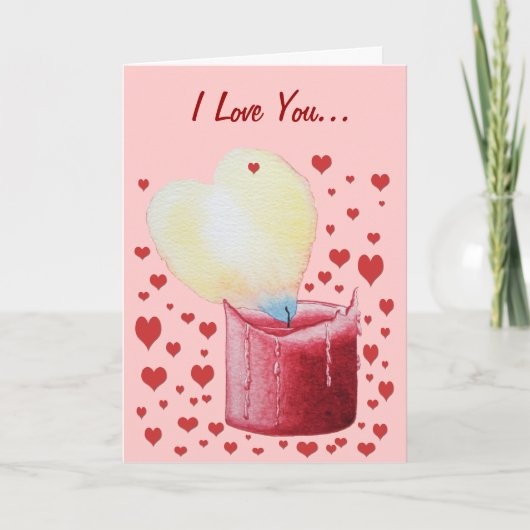 ハート型の炎レッドキャンドルアートバレンタインデー シーズンカード (正面)