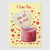 ハート型の炎ロマンチックな詩を持つ赤いキャンドル (正面)