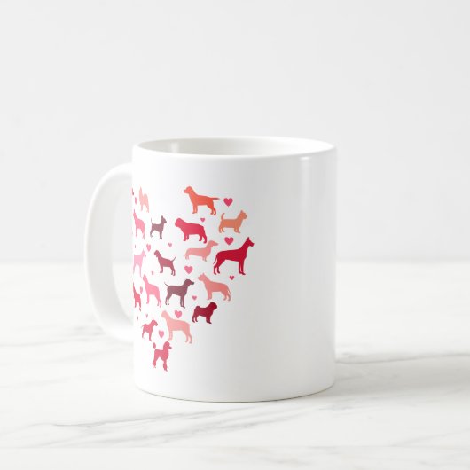 ハート型の犬がラブバレンタインを生み出す コーヒーマグカップ (正面左)