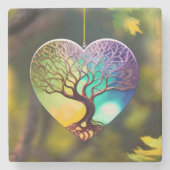 ハート型の生命の木オーナメント ストーンコースター (正面)
