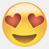 ハート型の目で微笑む顔絵文字 ラウンドシール (正面)