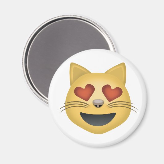 ハート型の目をした笑顔の猫顔絵文字 マグネット (正面/裏面)
