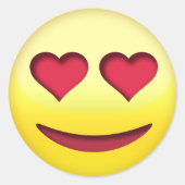 ハート型の目を持つ笑顔の顔絵文字おもしろい ラウンドシール (正面)