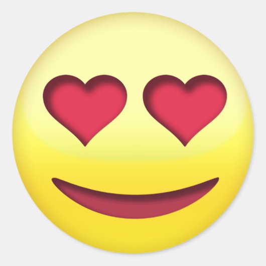 ハート型の目を持つ笑顔の顔絵文字おもしろい ラウンドシール (正面)