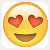 ハート型の目を持つ顔絵文字シール スクエアシール (正面)