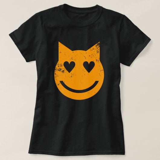 ハート型の目グランジ猫絵文字 Tシャツ (デザイン正面)