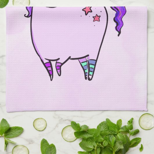 ハート型の眼鏡のかわいいユニコーン キッチンタオル (折り畳み)