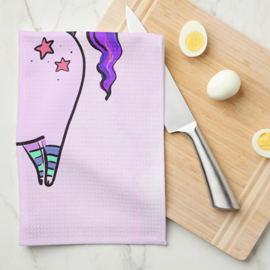 ハート型の眼鏡のかわいいユニコーン キッチンタオル (四つ折り)