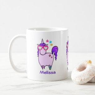 ハート型の眼鏡のかわいいユニコーン コーヒーマグカップ