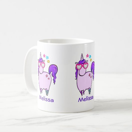 ハート型の眼鏡のかわいいユニコーン コーヒーマグカップ (正面左)