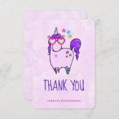 ハート型の眼鏡のかわいいユニコーン サンキューカード (正面/裏面)