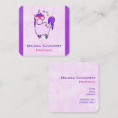 ハート型の眼鏡のかわいいユニコーン スクエア名刺 (正面/裏面)