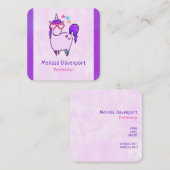 ハート型の眼鏡のかわいいユニコーン スクエア名刺 (正面/裏面)