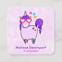 ハート型の眼鏡のかわいいユニコーン スクエア名刺