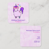 ハート型の眼鏡のかわいいユニコーン スクエア名刺 (正面/裏面)