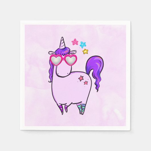 ハート型の眼鏡のかわいいユニコーン スタンダードカクテルナプキン (正面)